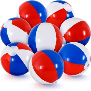 Whaline 12 Pieces 4th of July Inflatable Beach Balls Red Blue White Patriotic Beach Balls 7.9 Inch Summer PVC Pool Toys for Boys Girls Independence Day Beach Party Water Sand Game Supplies