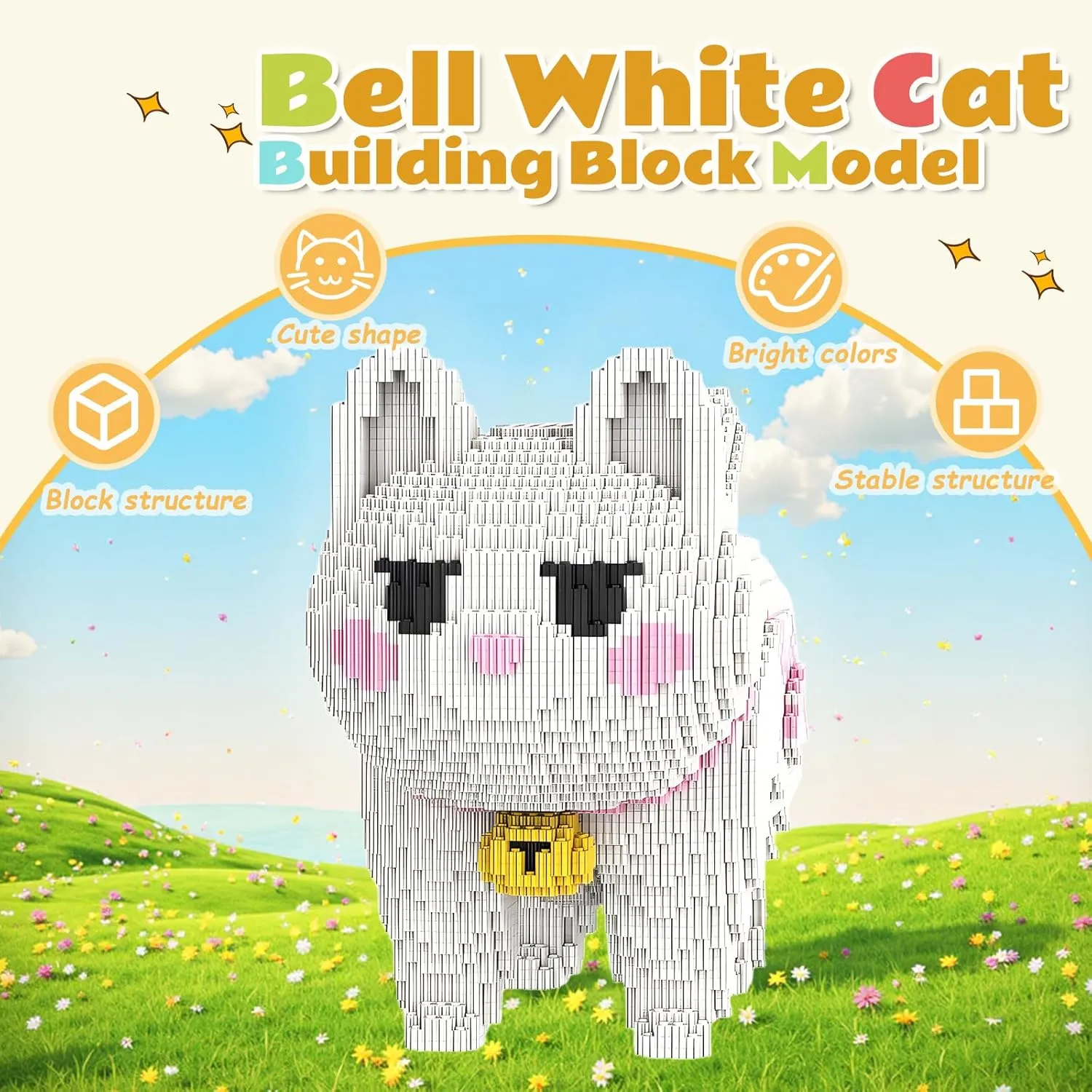 White Cat Micro Building Blocks Set Laegr Lovely Animal Model Kits Toys Gift for Adult and Kids 5760 Pieces