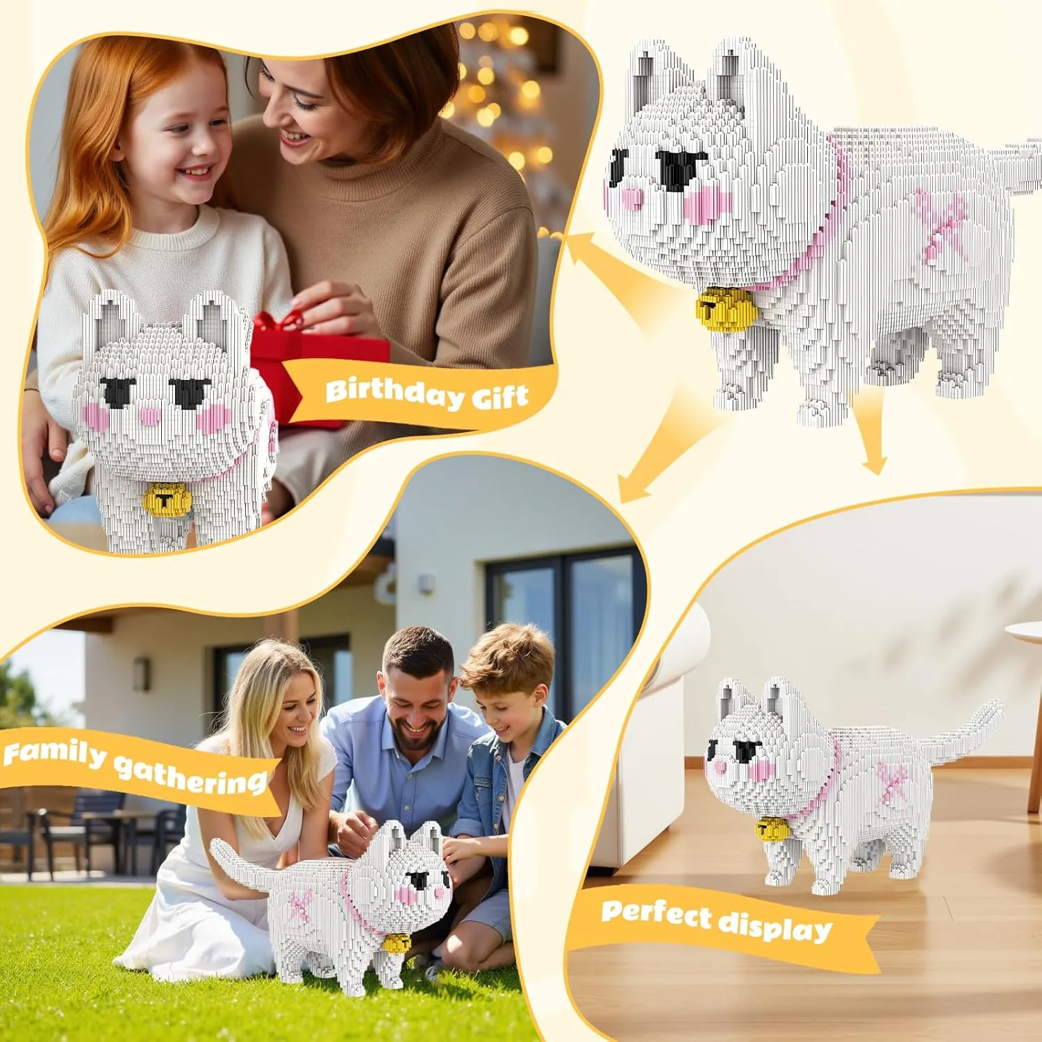 White Cat Micro Building Blocks Set Laegr Lovely Animal Model Kits Toys Gift for Adult and Kids 5760 Pieces