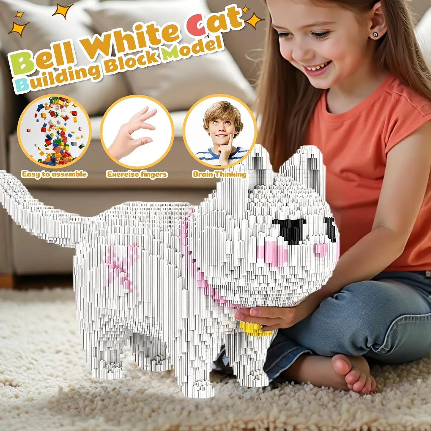 White Cat Micro Building Blocks Set Laegr Lovely Animal Model Kits Toys Gift for Adult and Kids 5760 Pieces