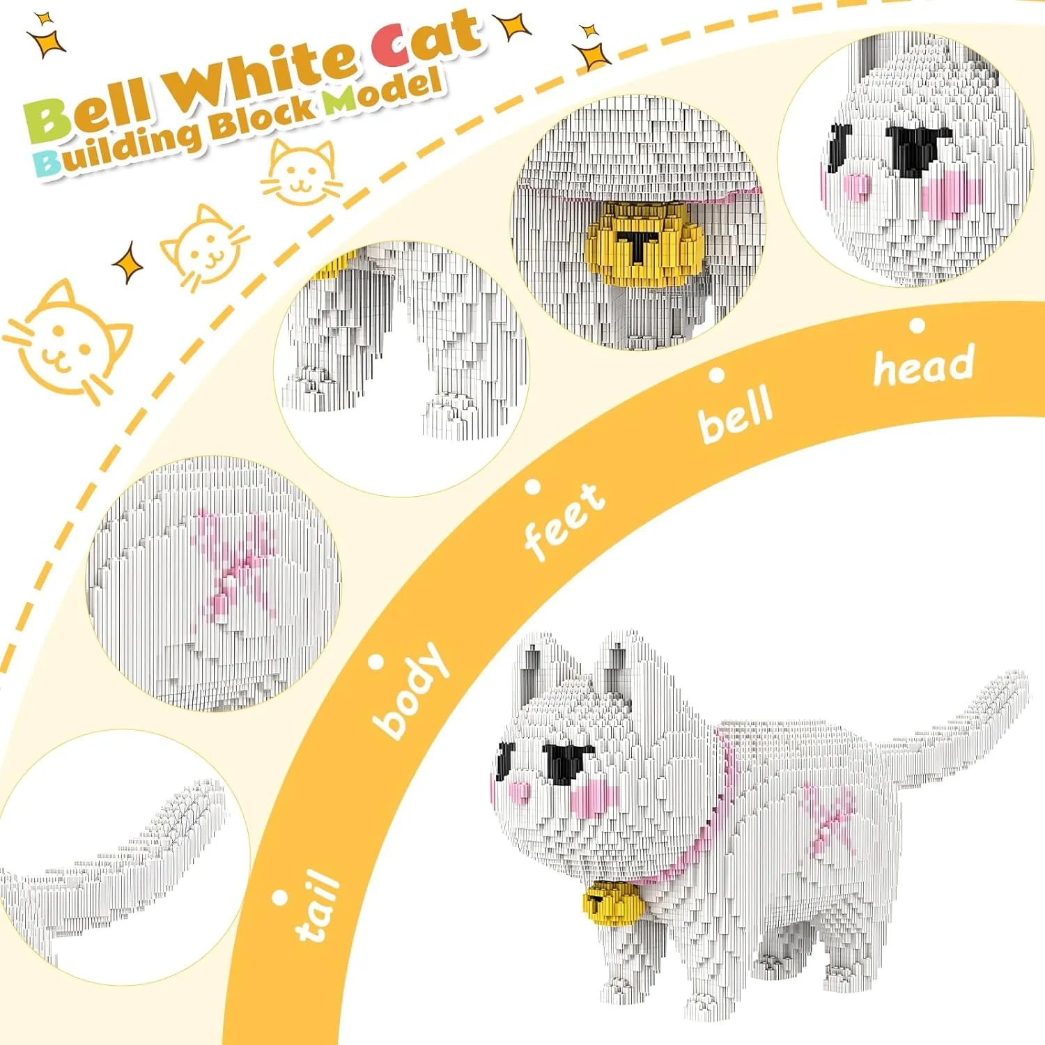 White Cat Micro Building Blocks Set Laegr Lovely Animal Model Kits Toys Gift for Adult and Kids 5760 Pieces