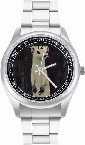 White Weasel Stoat Casual Wrist Watches for Men Classic Business Dress Watch Big Face for Work Gym
