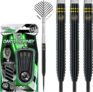 Winmau Daryl Gurney Black Special Edition Tungsten Steeltip Darts Set 23g with Player Flights and Prism Shafts (Stems)