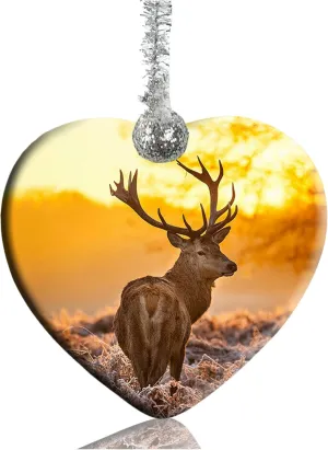 Winter Deer Stag Snow Ceramic Ornament - Christmas & Holidays Creative Heart Porcelain Ornament for Christmas Tree Home Decoration