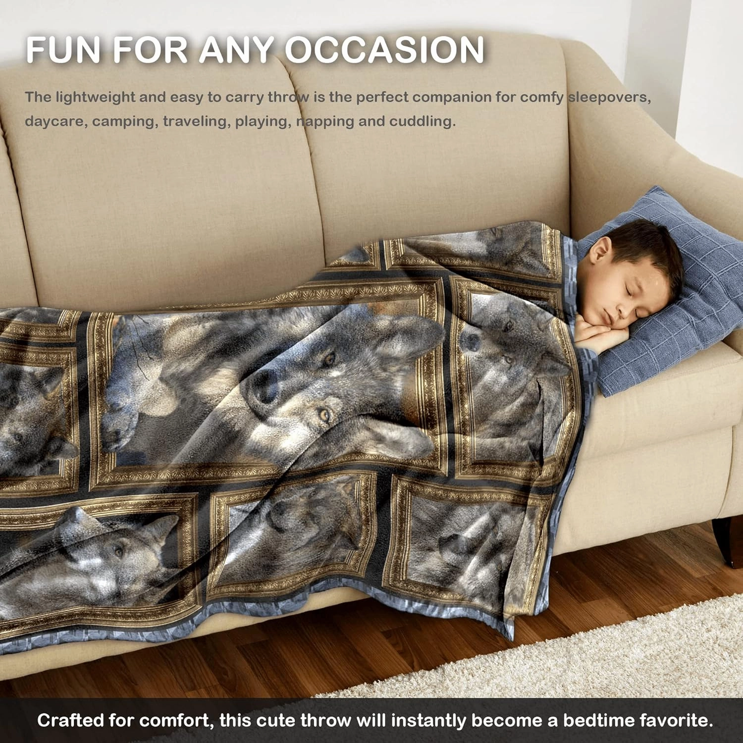 Wolf Blanket for Kids Soft Throw Blanket for Couch Bed Sofa Living Room, Cozy Fleece Blankets and Throws Warm Flannel Travel Blanket for Boys Girls, Wolf Gifts for Baby Toddler, 40" x 50"