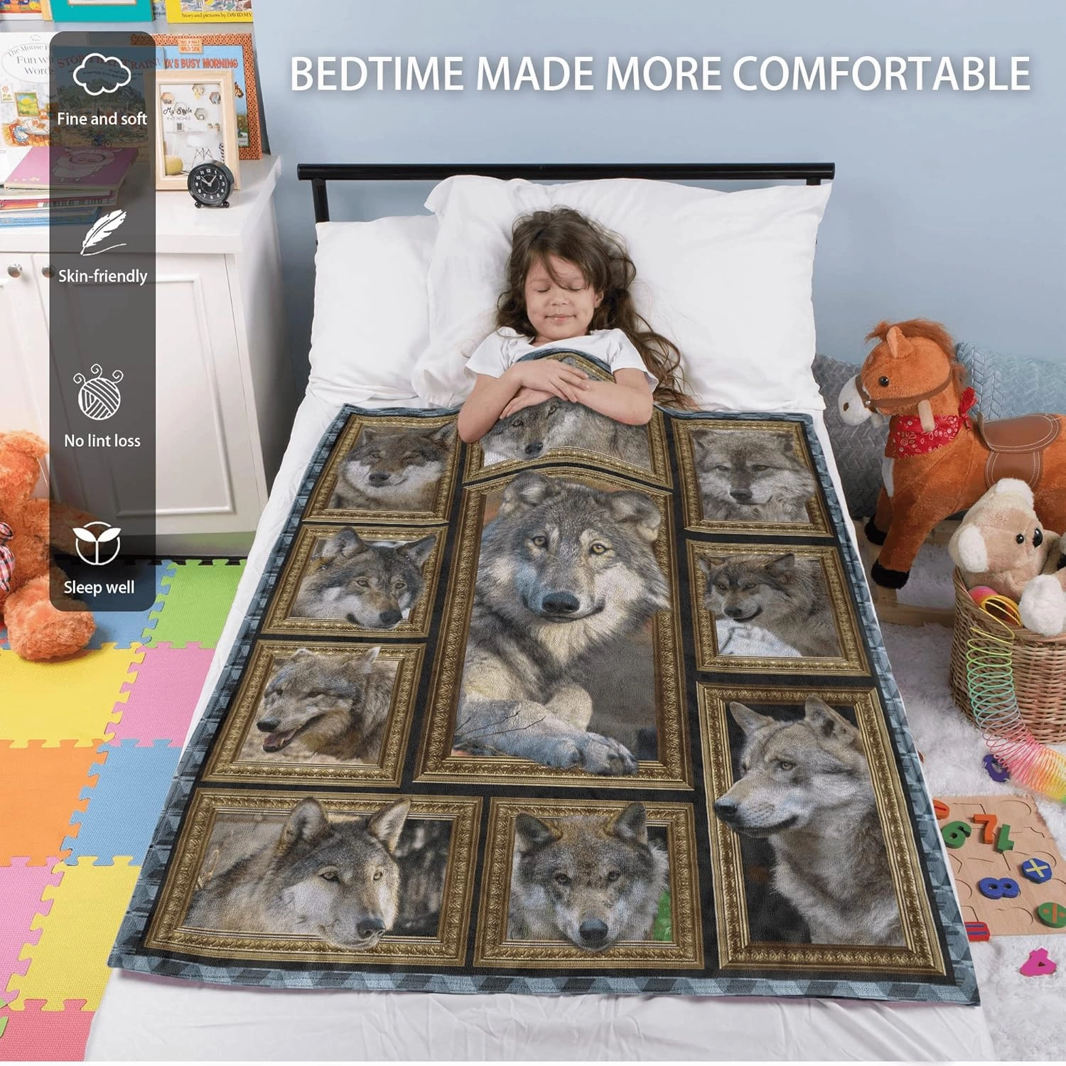 Wolf Blanket for Kids Soft Throw Blanket for Couch Bed Sofa Living Room, Cozy Fleece Blankets and Throws Warm Flannel Travel Blanket for Boys Girls, Wolf Gifts for Baby Toddler, 40" x 50"