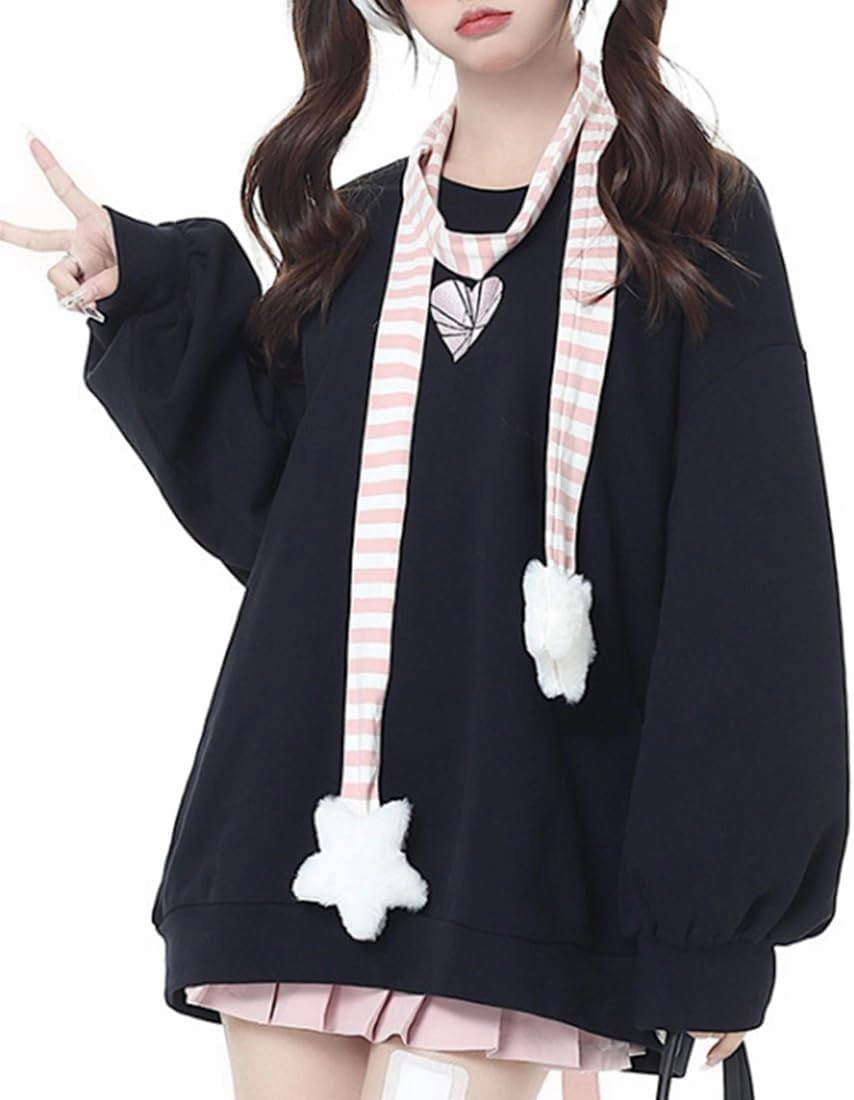 Women Back Lace Up Sweatshirt Long Sleeve Crew Neck Pullover Cute Style Outwear