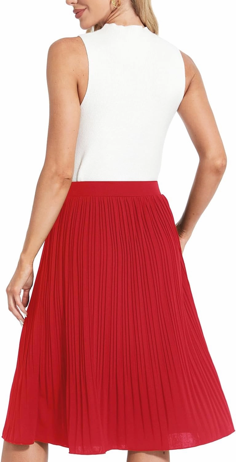 Women Classic Chiffon Flowy Pleated Midi Skirts