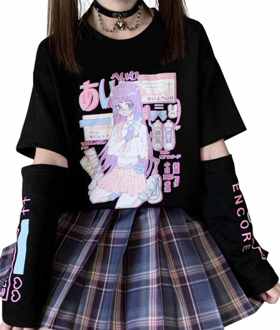 Women Girl Anime Casual Style Sweatshirt Kwaii Cartoon T-shirt Harajuku Style Streetwear