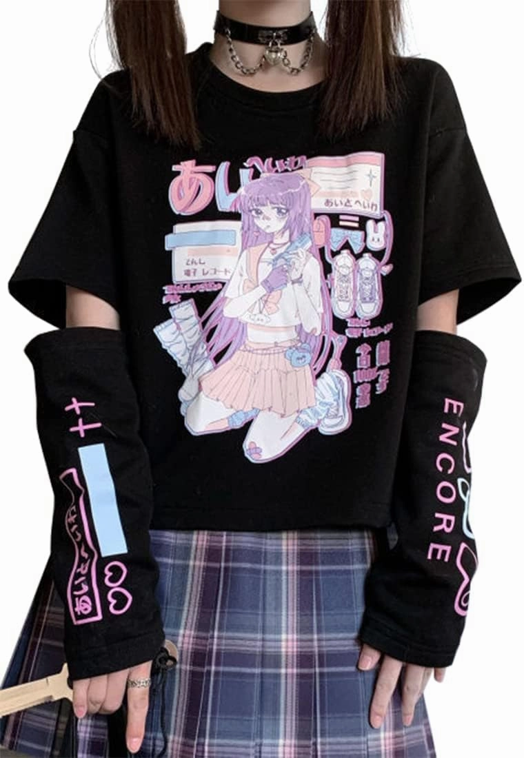 Women Girl Anime Casual Style Sweatshirt Kwaii Cartoon T-shirt Harajuku Style Streetwear