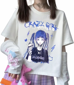Women Girl Anime Casual Style Sweatshirt Kwaii Cartoon T-shirt Harajuku Style Streetwear