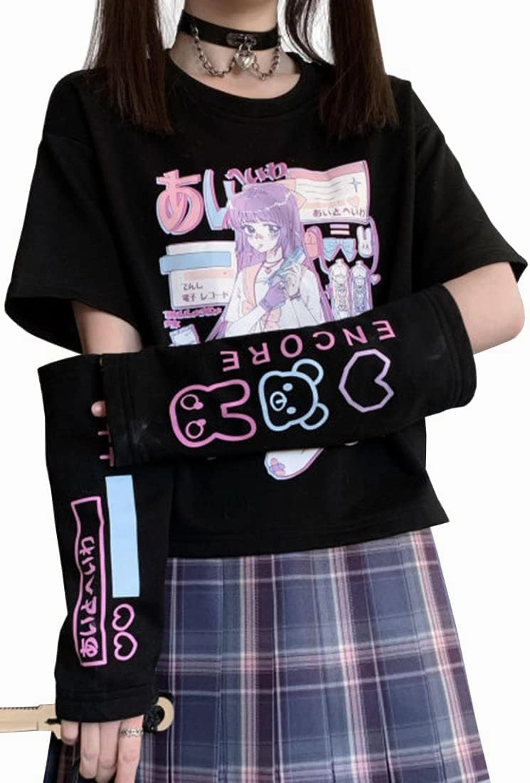 Women Girl Anime Casual Style Sweatshirt Kwaii Cartoon T-shirt Harajuku Style Streetwear