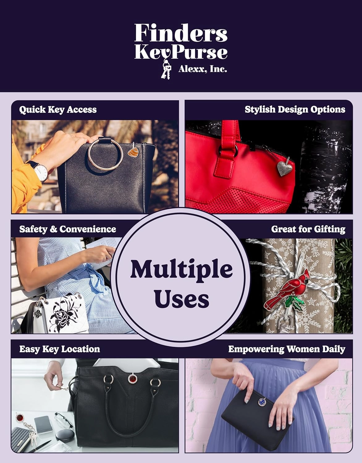 Women’s Bag Charm Key Finder, Car Keychain Hook, Cute Purse Organizer & Tote Bag Accessories, Gifts for Mom - Original