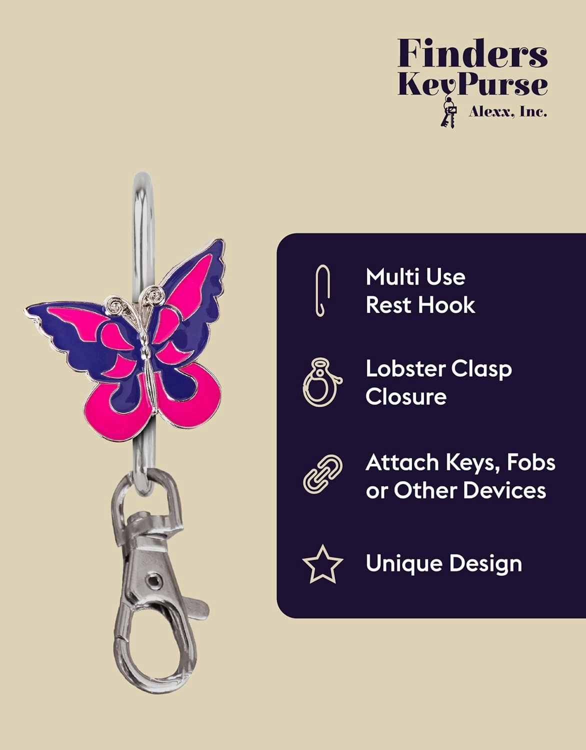 Women’s Bag Charm Key Finder, Car Keychain Hook, Cute Purse Organizer & Tote Bag Accessories, Gifts for Mom - Original