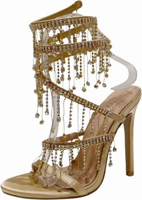 Women's Chandelier Embellished Rhinestone Spiral Coil Wrap Around Stiletto Heels Wedding Prom Evening Pumps Shoes