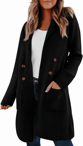 Women's Long Wool Blend Pea Coat Fall Winter Trendy Double Breasted Overcoat Casual Lapel Trench Coat With Pockets