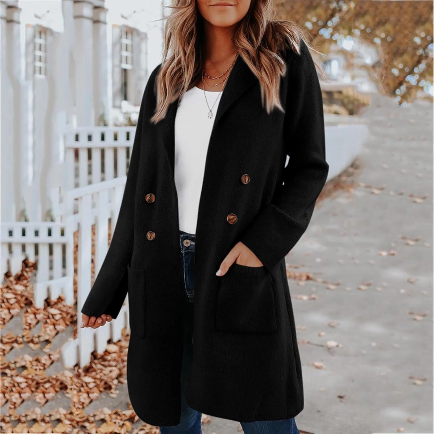 Women's Long Wool Blend Pea Coat Fall Winter Trendy Double Breasted Overcoat Casual Lapel Trench Coat With Pockets