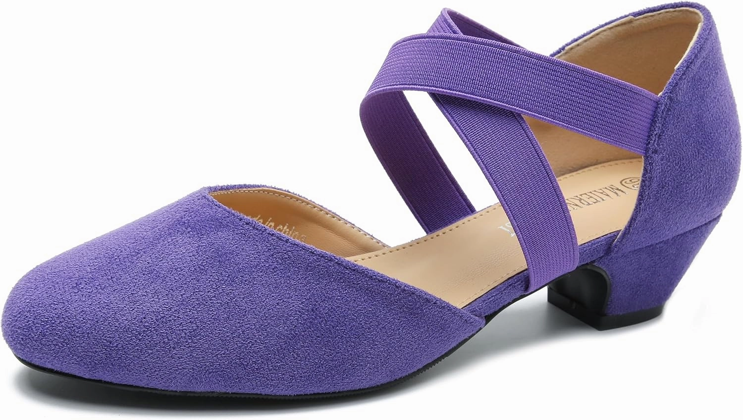 Women's Low Chunky Heel Pumps Elastic Crisscross Strap Pull On Dress Dance Shoes