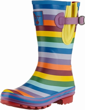 Women's Rain Boot Waterproof Mid-Calf Boots Cute Printing Rainbow Rain Boots fwRain Shoes UK Brand