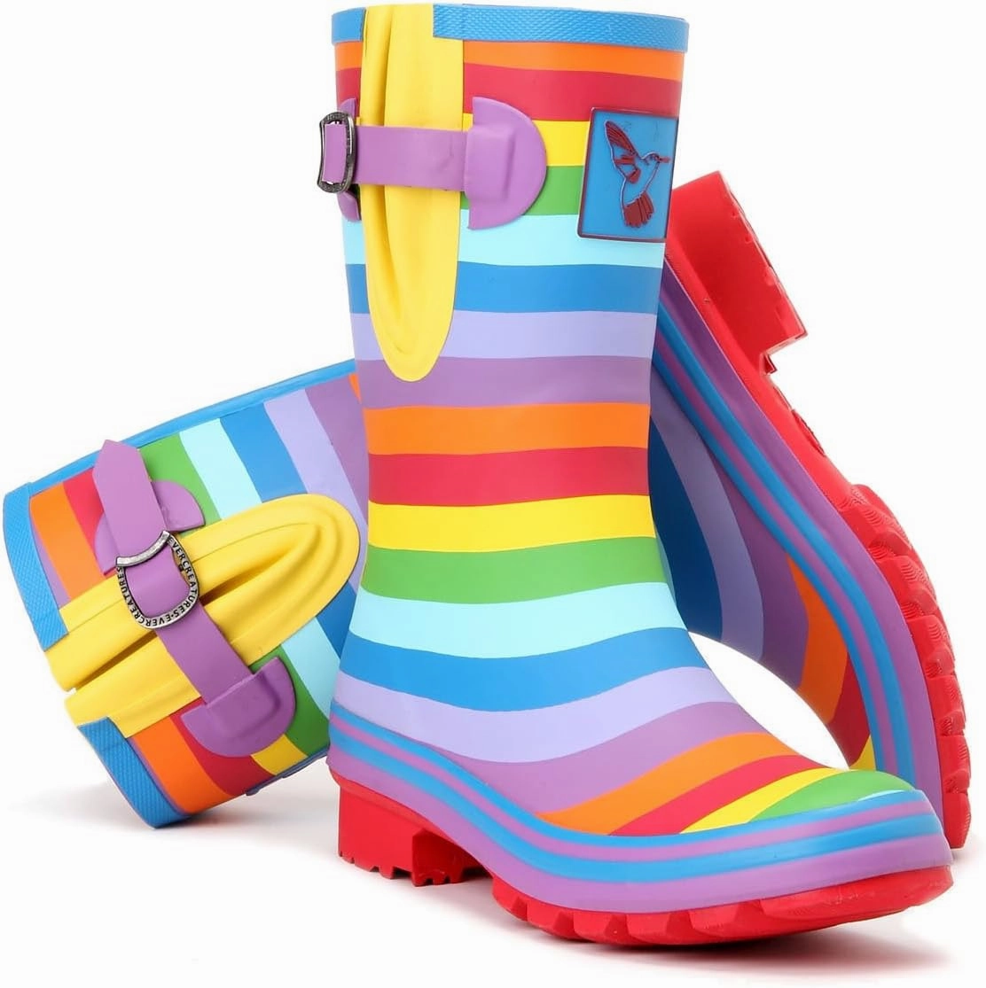 Women's Rain Boot Waterproof Mid-Calf Boots Cute Printing Rainbow Rain Boots fwRain Shoes UK Brand