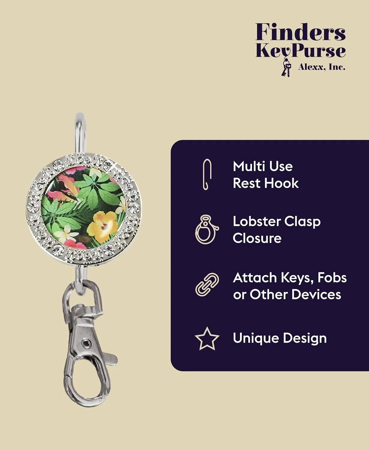 Women’s Bag Charm Key Finder, Car Keychain Hook, Cute Purse Organizer & Tote Bag Accessories, Gifts for Mom - Bling