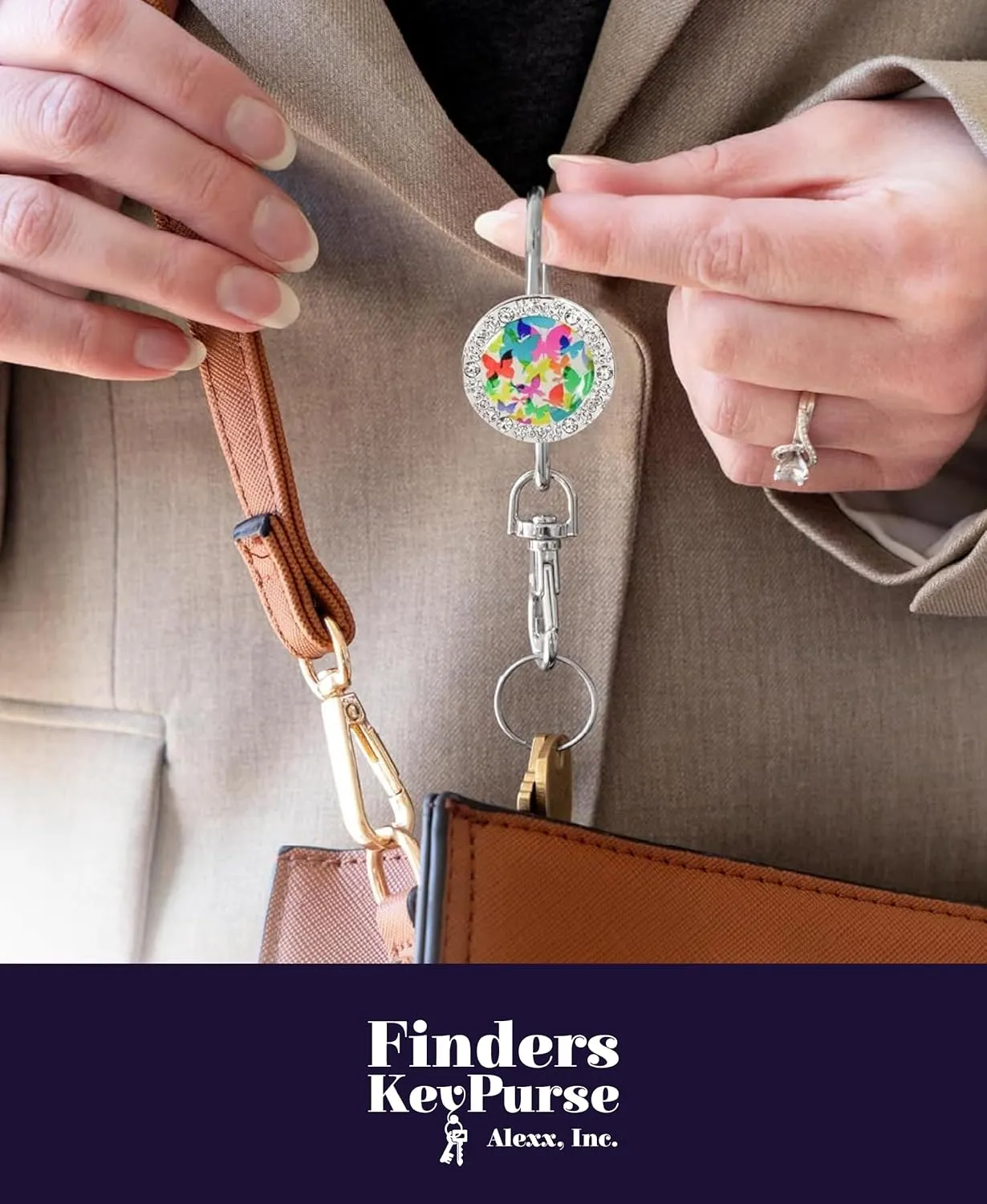 Women’s Bag Charm Key Finder, Car Keychain Hook, Cute Purse Organizer & Tote Bag Accessories, Gifts for Mom - Bling