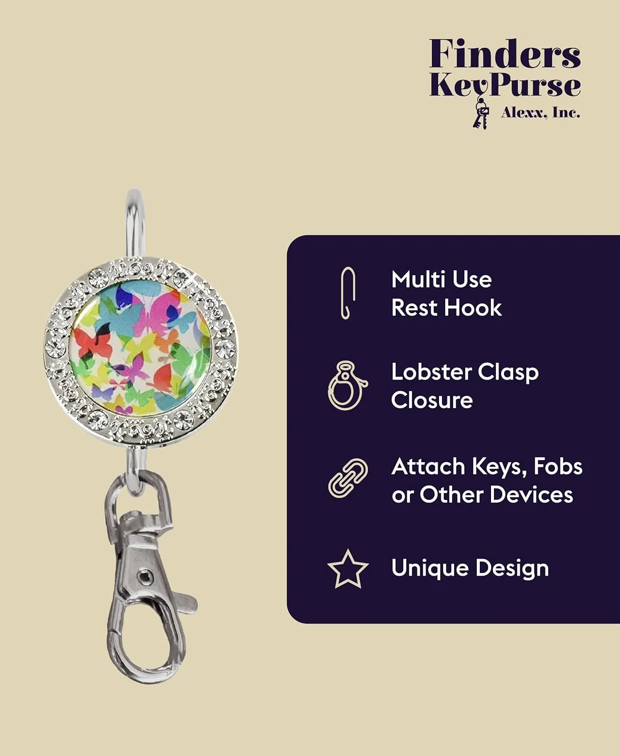 Women’s Bag Charm Key Finder, Car Keychain Hook, Cute Purse Organizer & Tote Bag Accessories, Gifts for Mom - Bling
