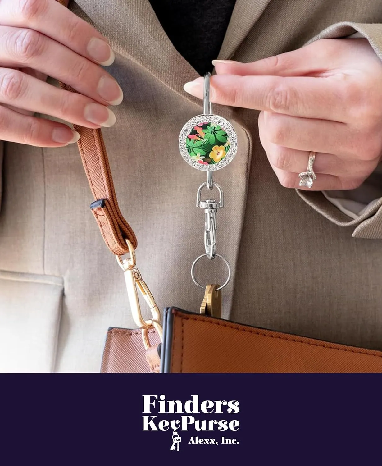 Women’s Bag Charm Key Finder, Car Keychain Hook, Cute Purse Organizer & Tote Bag Accessories, Gifts for Mom - Bling