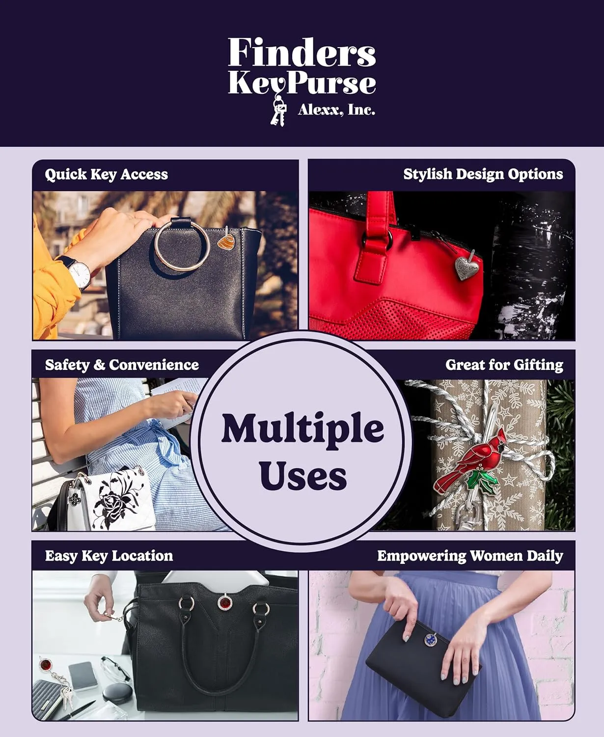 Women’s Bag Charm Key Finder, Car Keychain Hook, Cute Purse Organizer & Tote Bag Accessories, Gifts for Mom - Bling