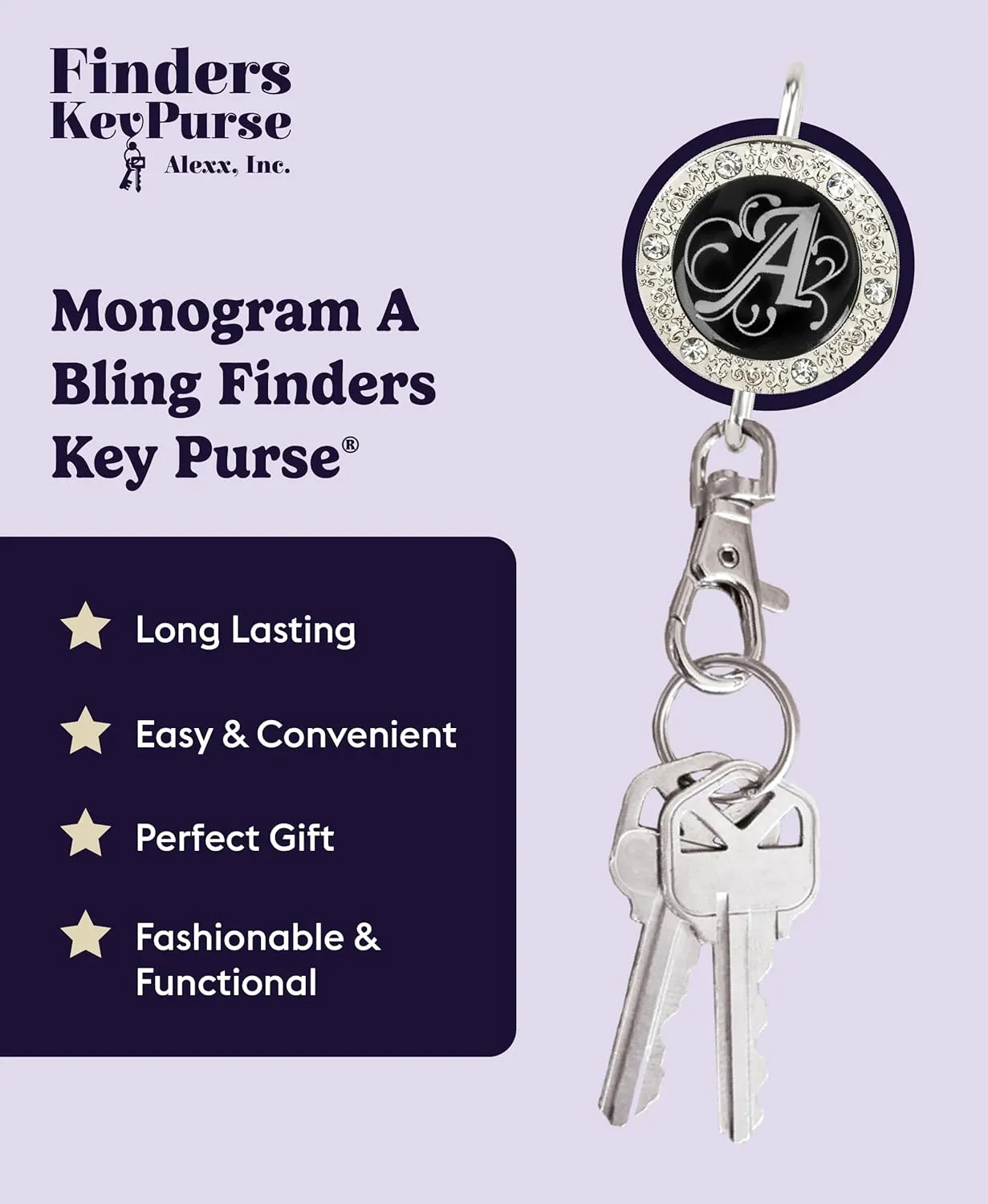 Women’s Bag Charm Key Finder, Car Keychain Hook, Cute Purse Organizer & Tote Bag Accessories, Gifts for Mom - Monogram Letter