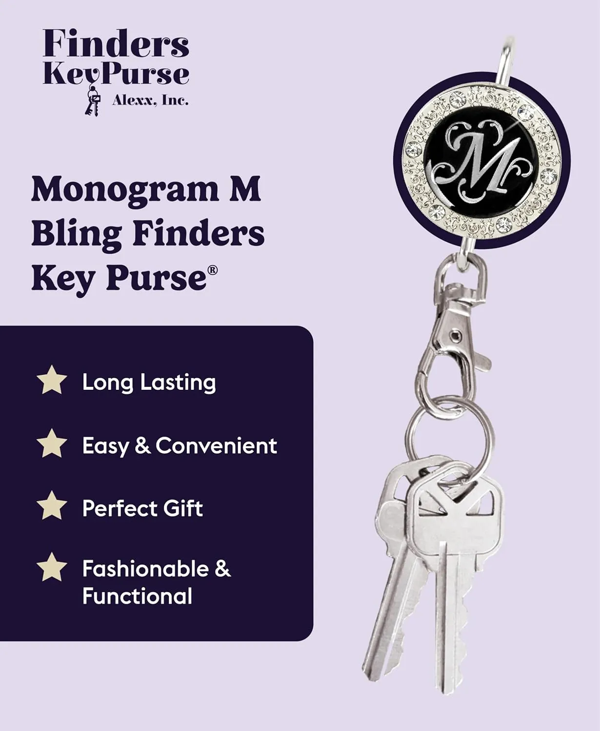 Women’s Bag Charm Key Finder, Car Keychain Hook, Cute Purse Organizer & Tote Bag Accessories, Gifts for Mom - Monogram Letter