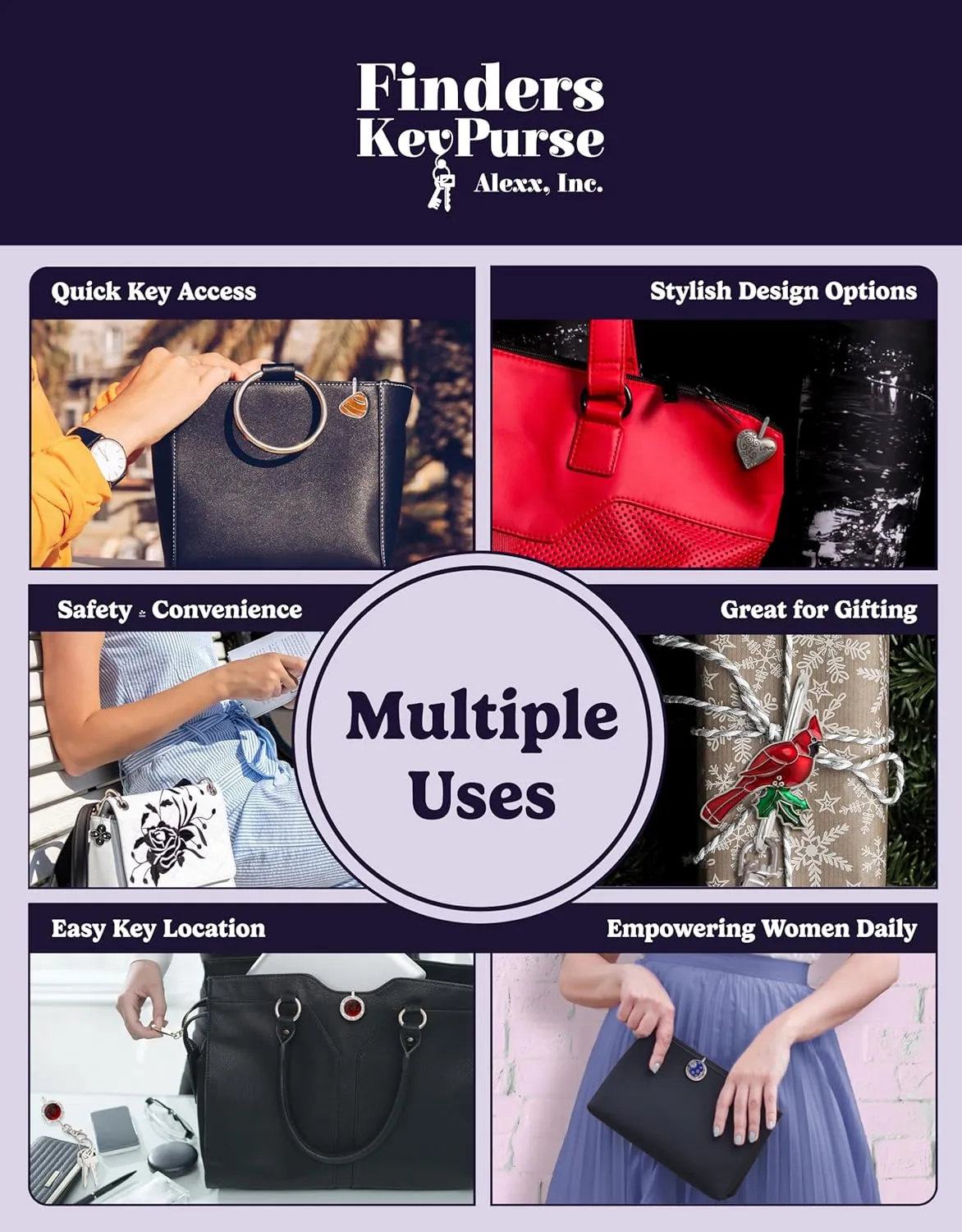 Women’s Bag Charm Key Finder, Car Keychain Hook, Cute Purse Organizer & Tote Bag Accessories, Gifts for Mom - Slim Pickings