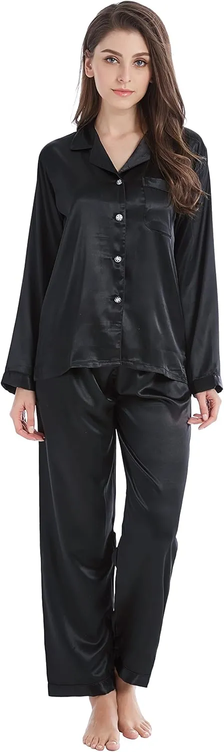 Women's Classic Satin Pajama Set Sleepwear Loungewear