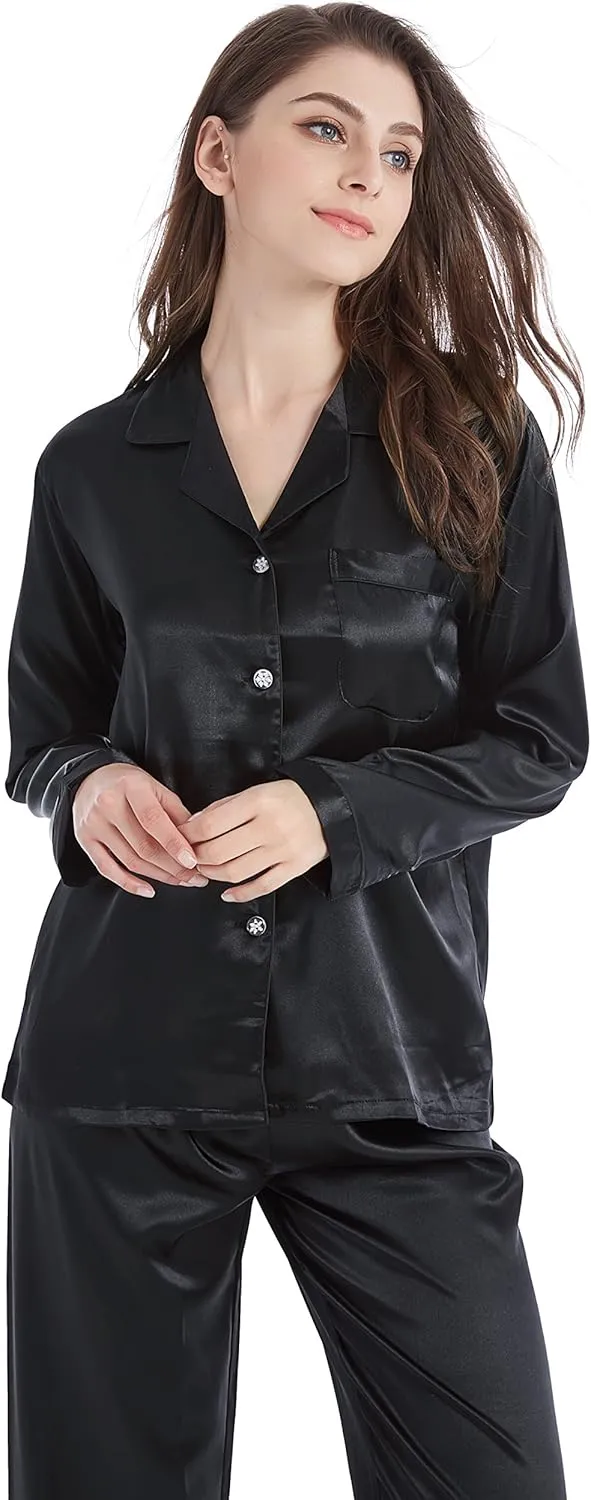Women's Classic Satin Pajama Set Sleepwear Loungewear