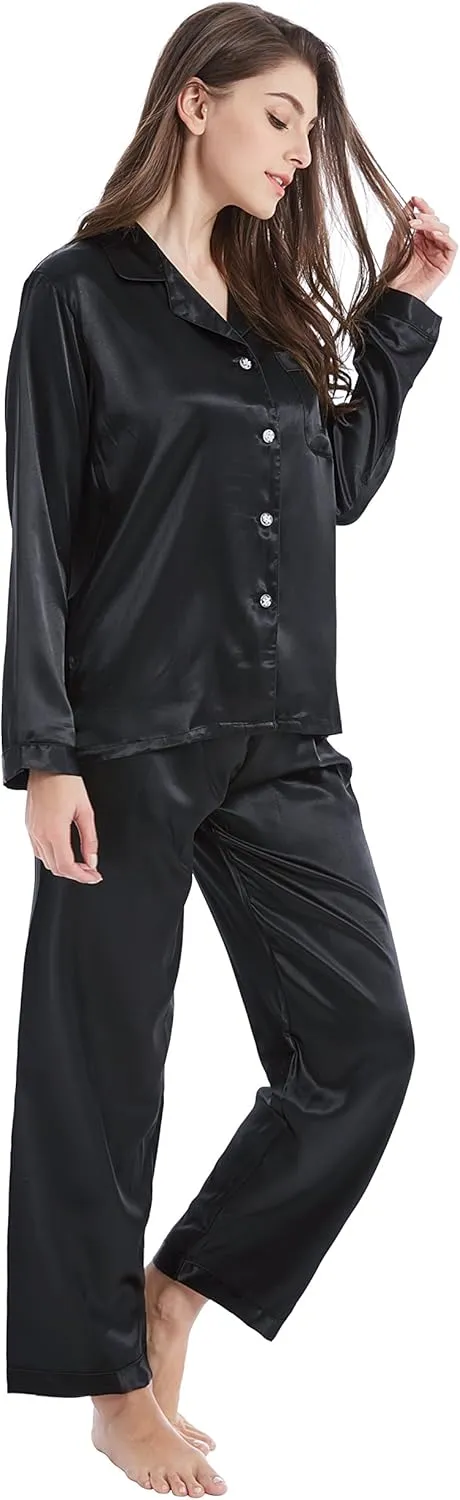Women's Classic Satin Pajama Set Sleepwear Loungewear