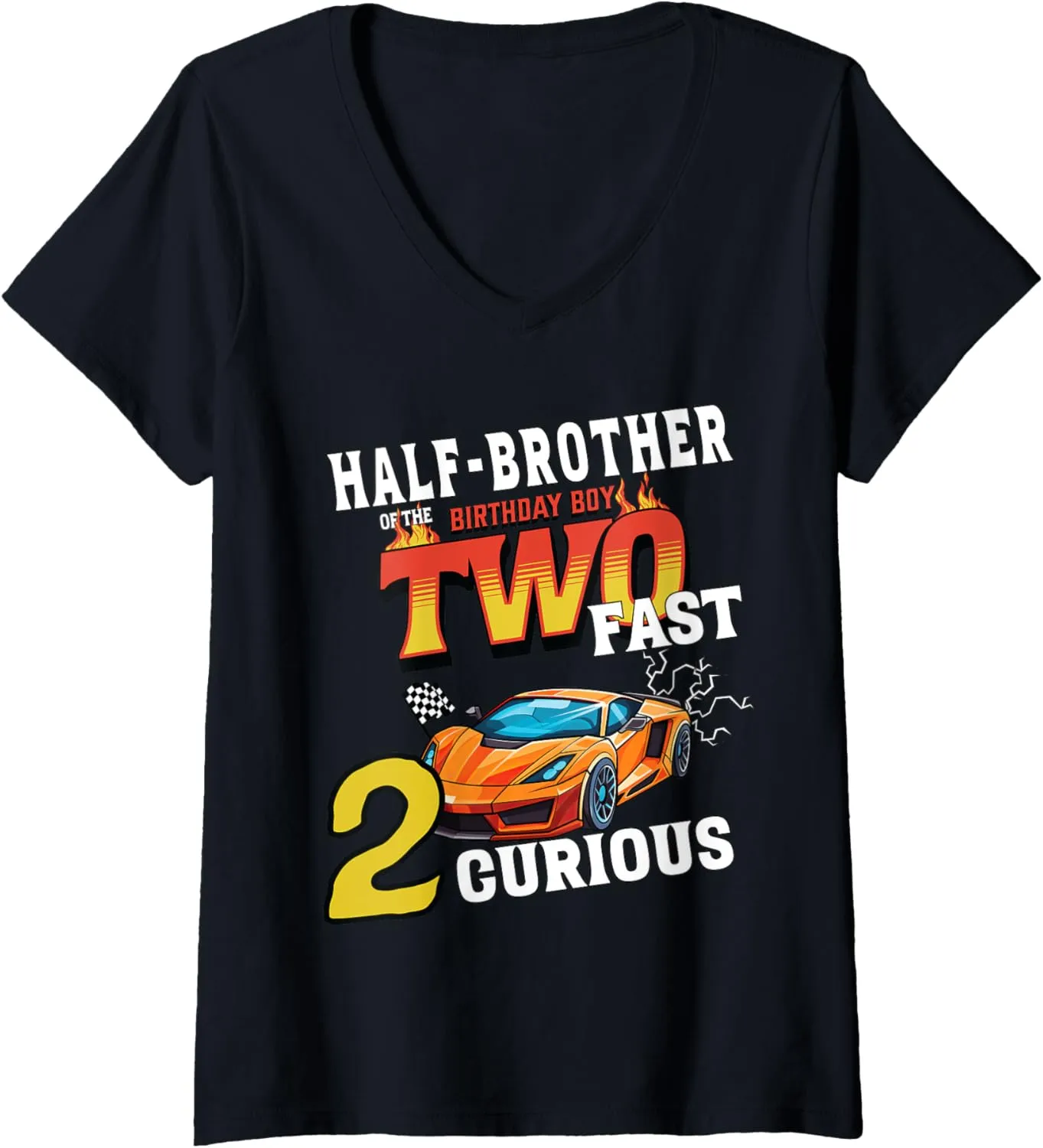 Womens Half-brother Of The Two Years Old Birthday Boy Racing Car V-Neck T-Shirt