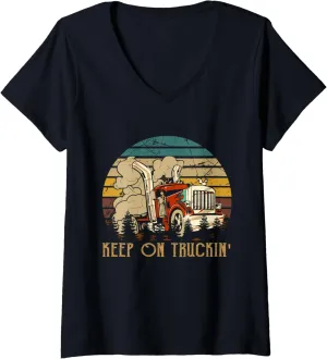 Womens Keep On Trucking Cute Rock Music 70s Throwback Vintage Style V-Neck T-Shirt