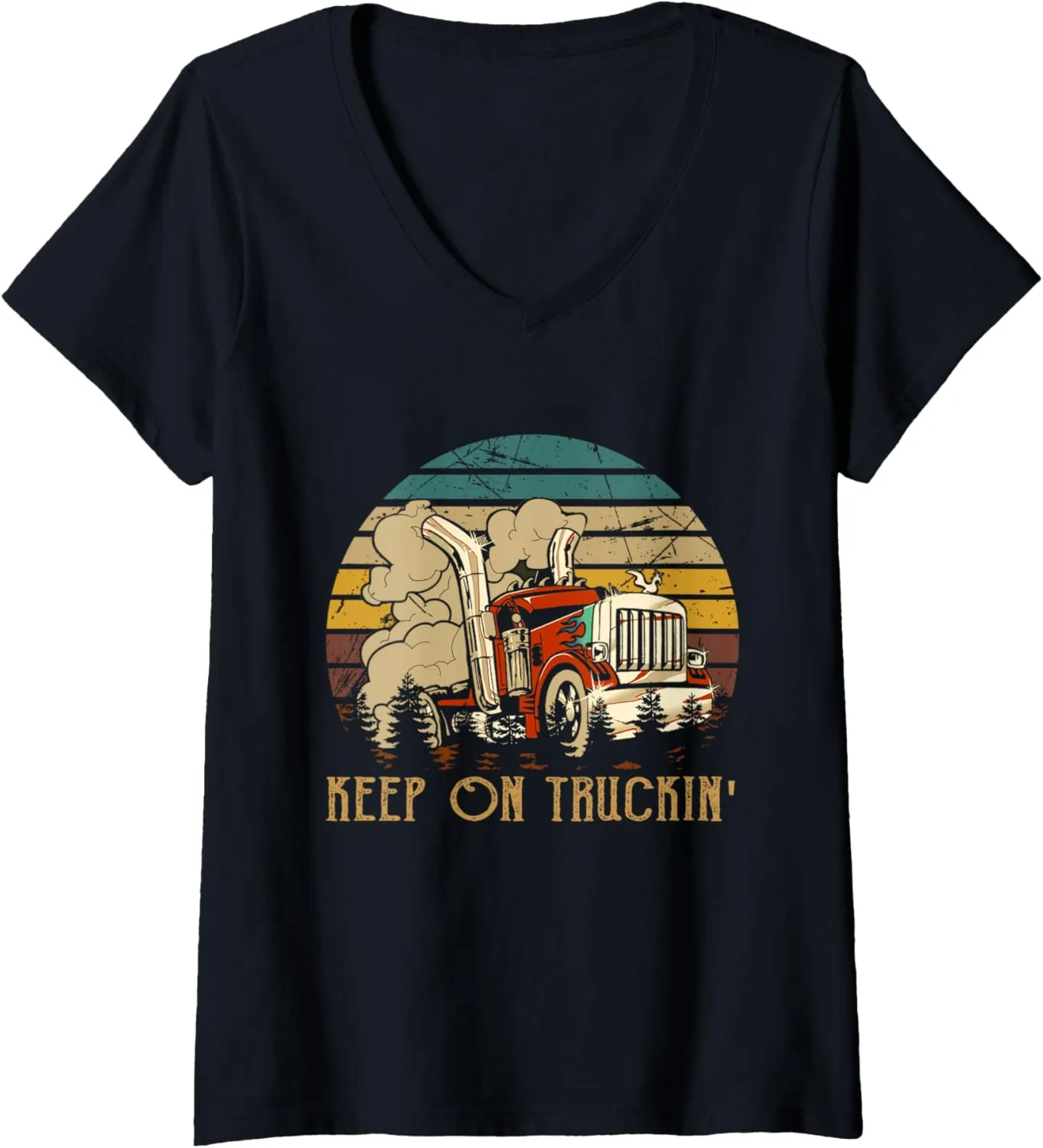 Womens Keep On Trucking Cute Rock Music 70s Throwback Vintage Style V-Neck T-Shirt