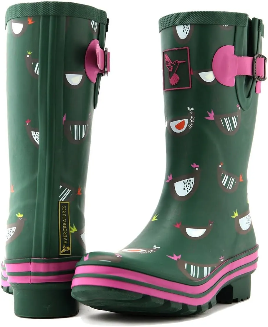 Women's Rain Boot Waterproof Mid-Calf Boots Cute Printing Rainbow Rain Boots fwRain Shoes UK Brand