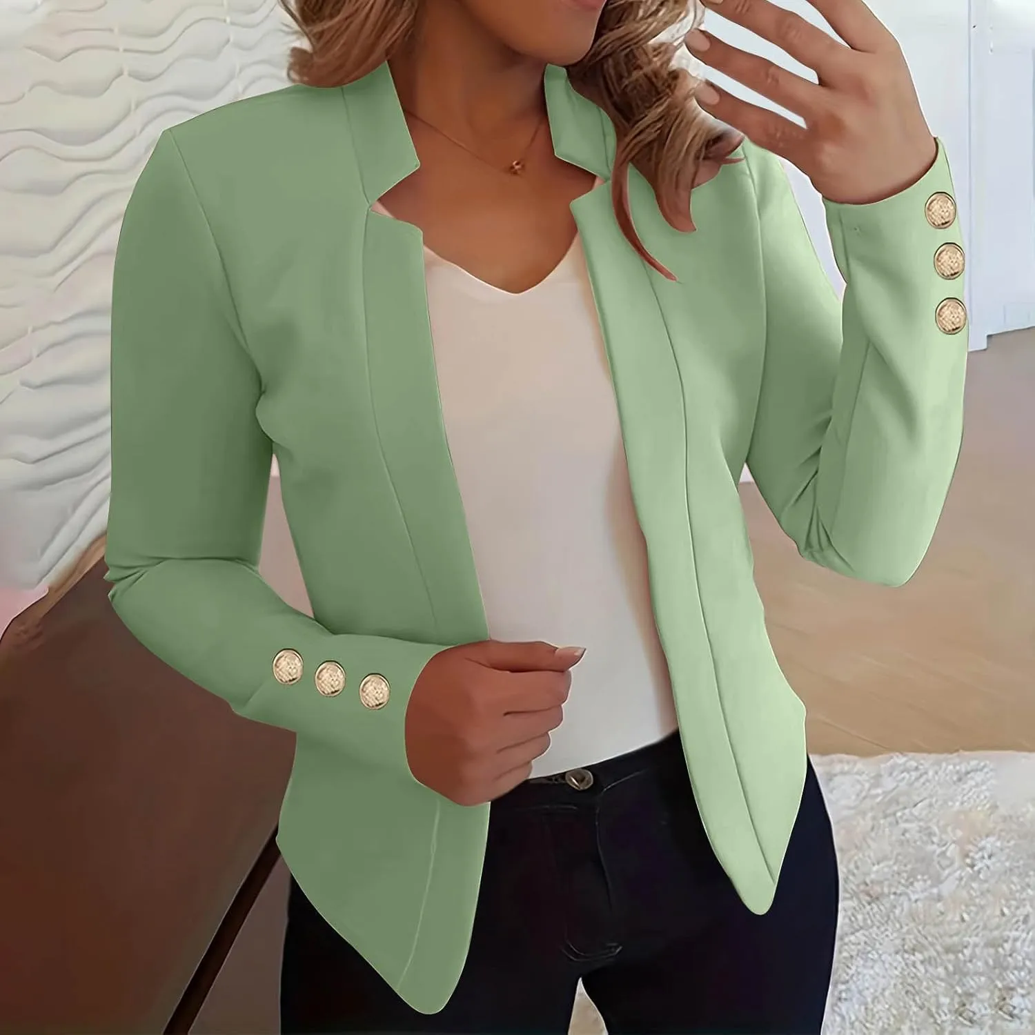 Women's Shawl Blazer Suit Jacket Solid Color Casual Fashion Long Sleeved Open Front Cardigan Jacket Coat Tops