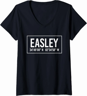 Womens EASLEY SC SOUTH CAROLINA Funny City Coordinates Home Gift V-Neck T-Shirt