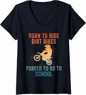 Womens Funny Dirt Bike Art For Boys Girls Motocross Dirt Bike Rider V-Neck T-Shirt