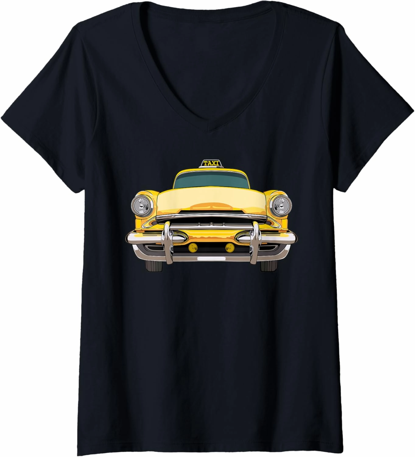 Womens Halloween Carnival Purim Yellow Taxi Cab Car Party Costume V-Neck T-Shirt