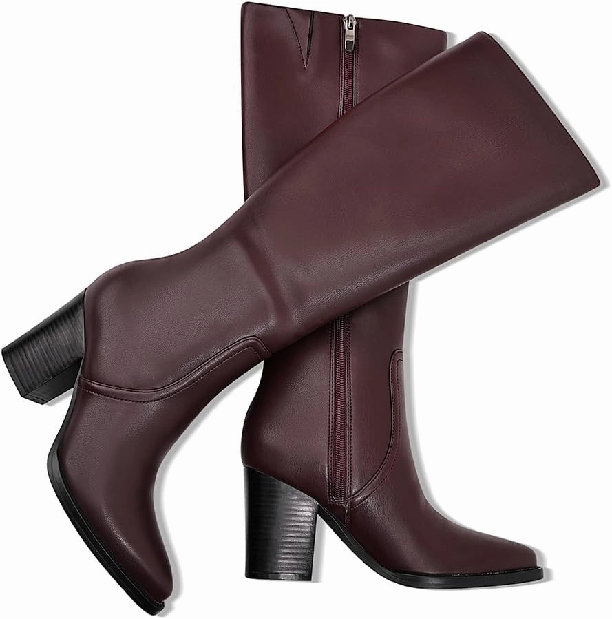Womens Knee High Boots Retro Chunky Heel Pointed Toe Pull On Classic Knee High Boots for Women Girls Ladies Retro Tall Boot Winter Fall Fashion Boot