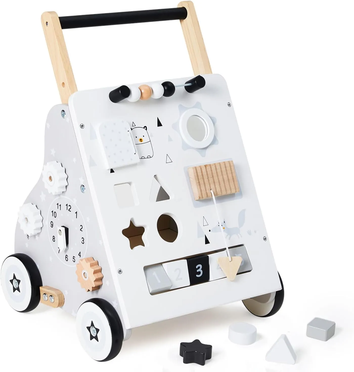 Wooden Baby Walker, Baby Push Walker with Wheel, Push and Pull Toys Learning to Walk, Montessori Walker Toy for Kids Development, Adjustable Speed and Height