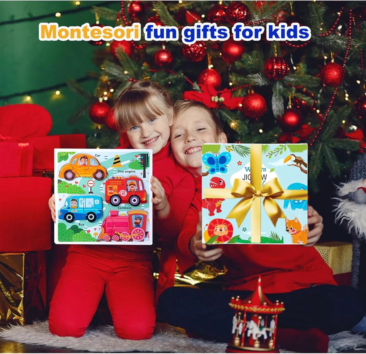 Wooden Puzzles for Toddlers 1-3 Years Old, Jumbo Base Vehicle Puzzles 2-4,Toddler Boys Toys Educational Blocks Birthday Gifts