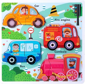 Wooden Puzzles for Toddlers 1-3 Years Old, Jumbo Base Vehicle Puzzles 2-4,Toddler Boys Toys Educational Blocks Birthday Gifts