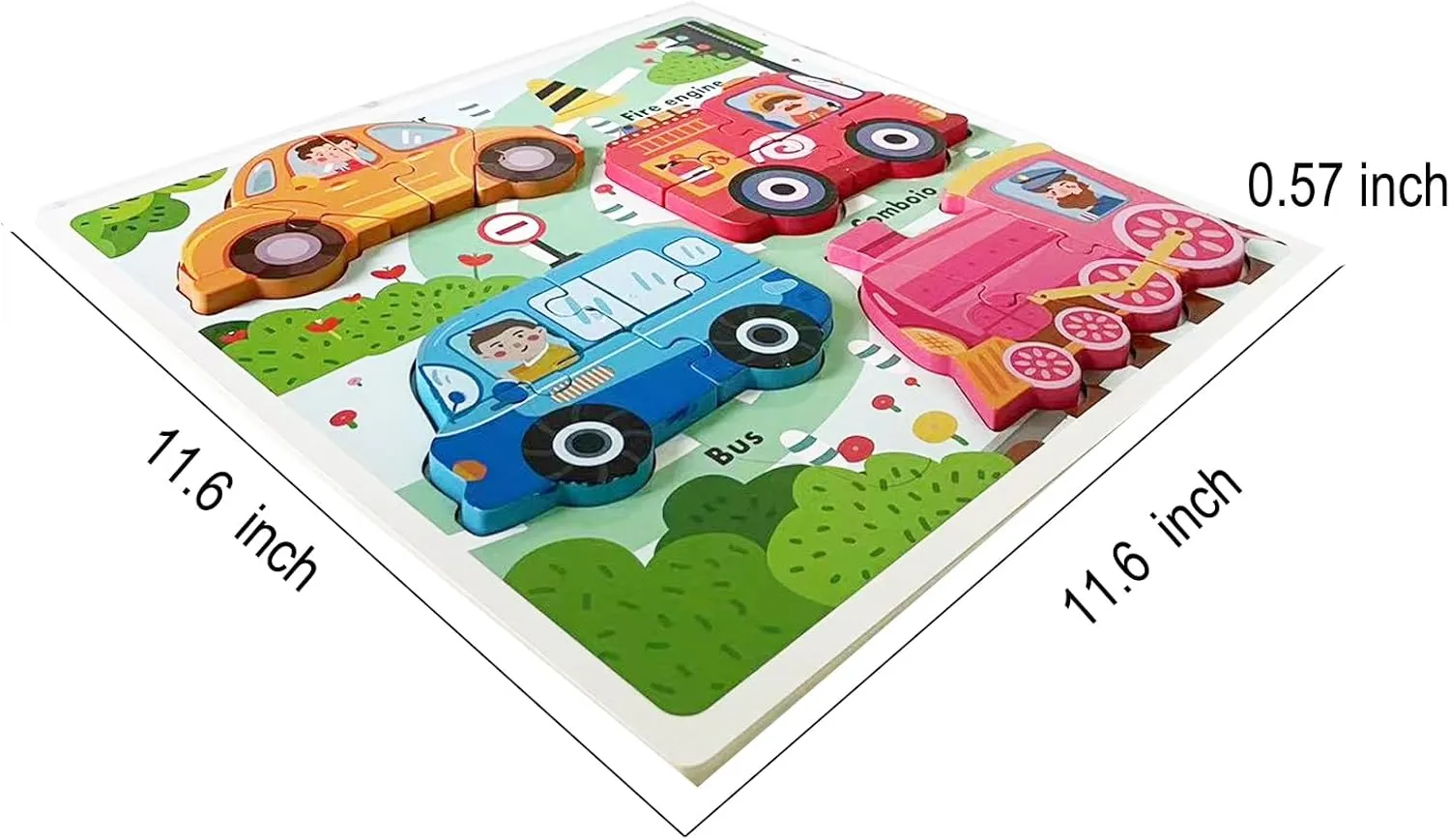 Wooden Puzzles for Toddlers 1-3 Years Old, Jumbo Base Vehicle Puzzles 2-4,Toddler Boys Toys Educational Blocks Birthday Gifts