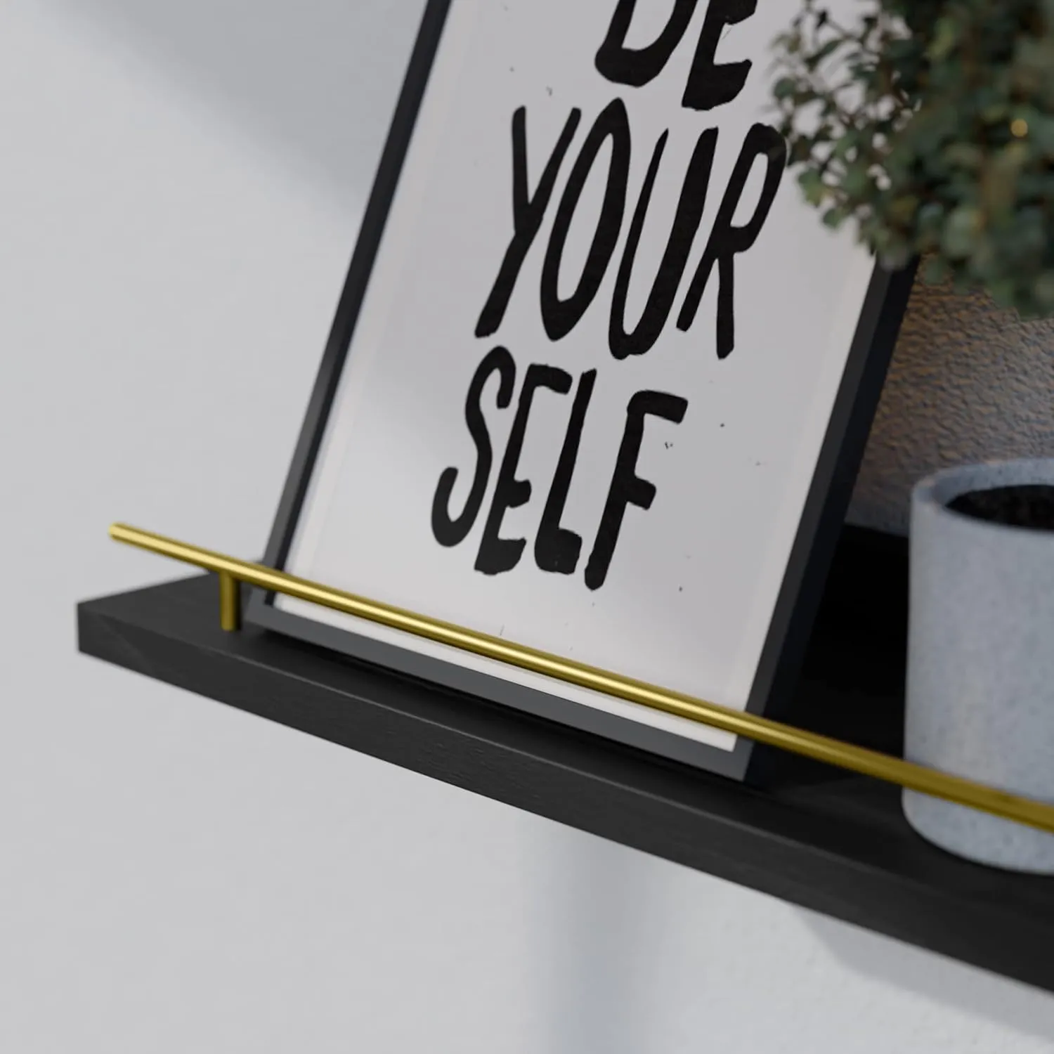 WOPITUES Floating Shelves with Gold Metal Guardrail, Shelves for Wall Decor Set of 3, Wall Shelves for Bedroom, Bathroom, Kitchen, Living Room, Plants, Picture Frames, Art- Black and Gold