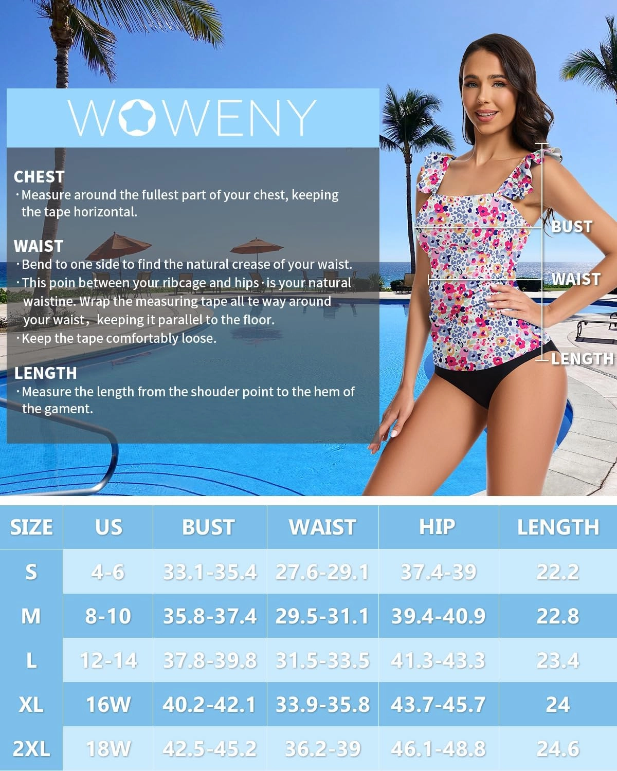 WOWENY Tankini Swimsuits for Women Ruched Tummy Control Bathing Suit Swimwear UPF 50  Ruffle Padded Tops Only No Bottom